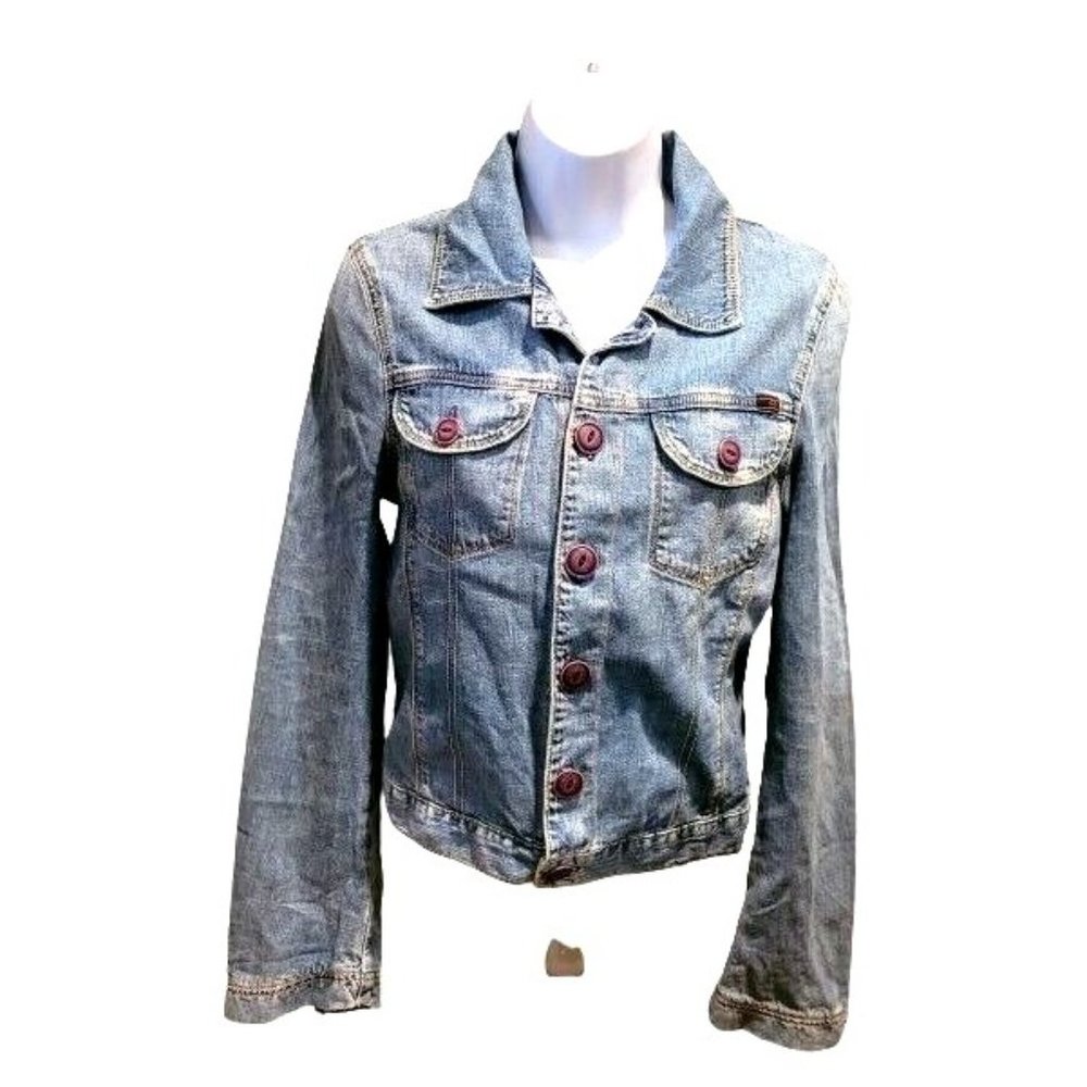 AG Adriano Goldschmied Denim Jacket Womens S Small The Alamo Distressed EUC